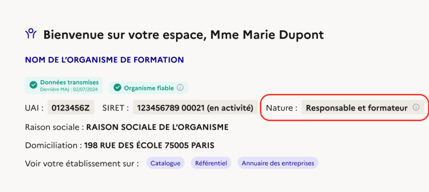 Exemple d'affichage de la donnée Nature