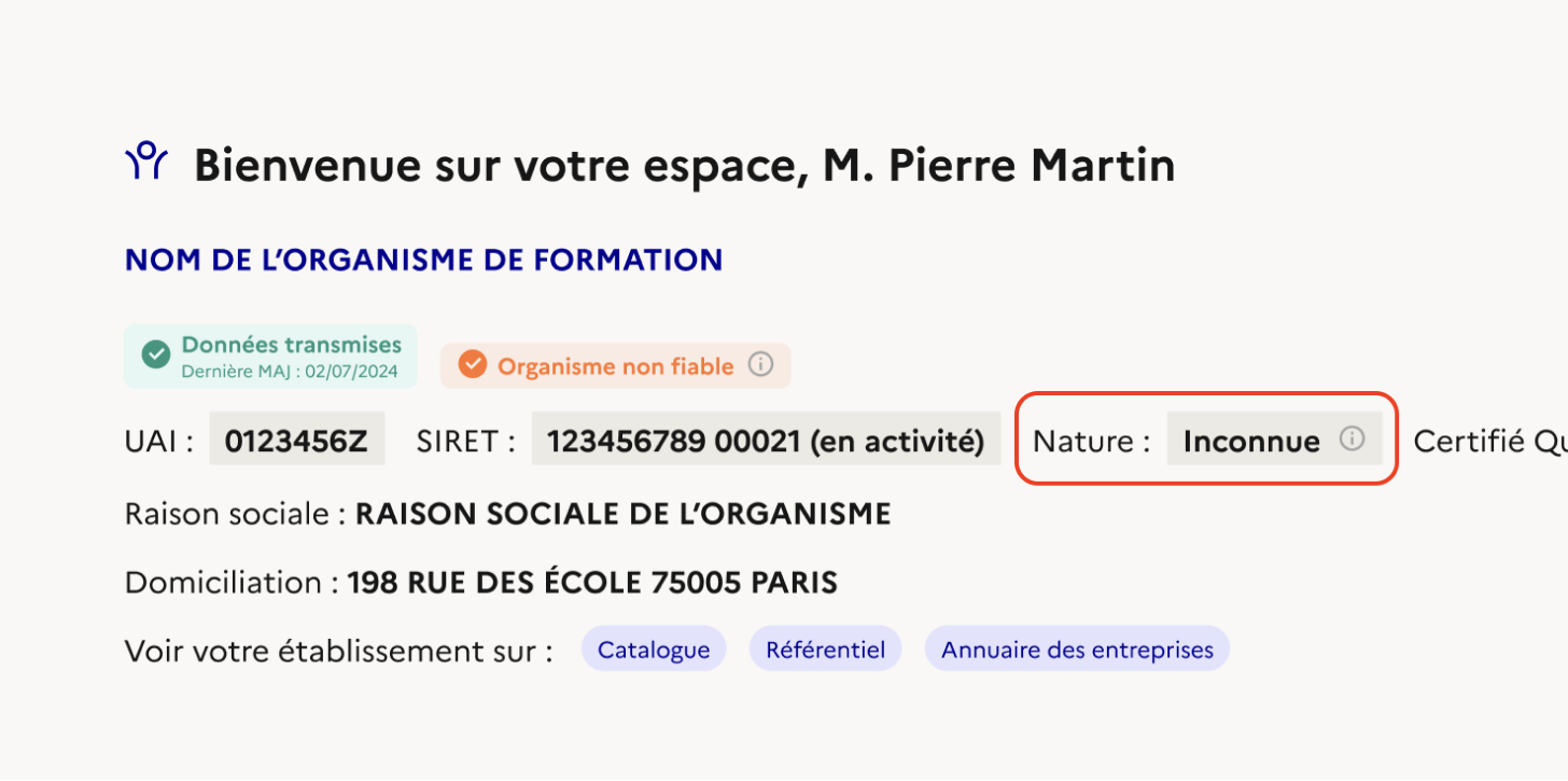 Affichage d’une nature ‘Inconnue’